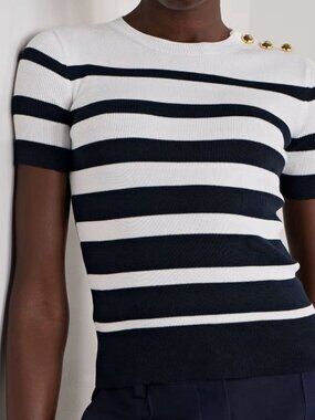 Valentino Women White Garavani Maglia Striped Top Size L
